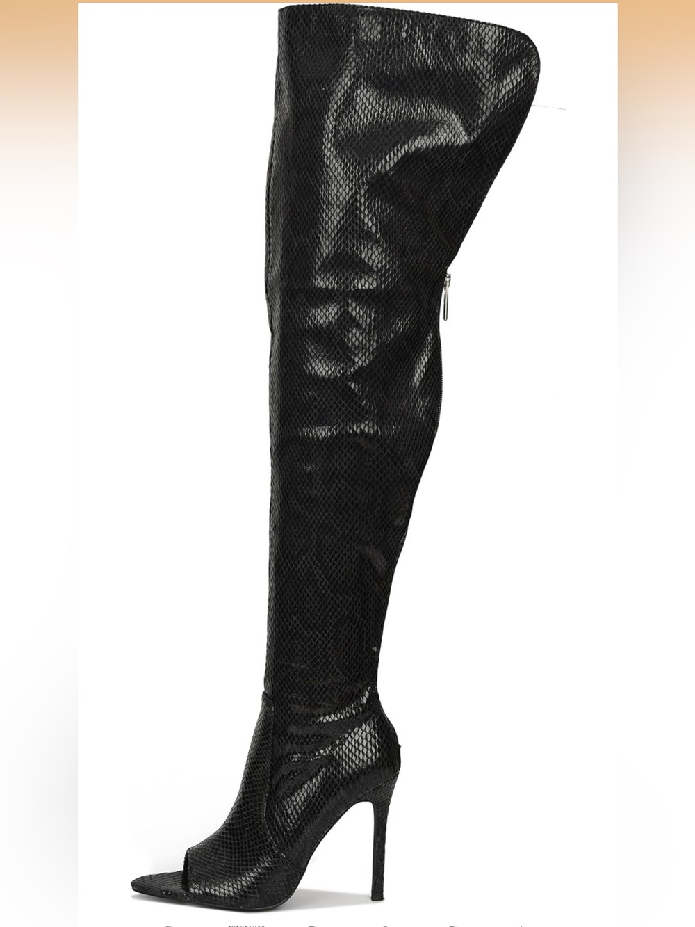 Cape Robbin Black Over-The-Knee Faux Snakeskin Stiletto Boots